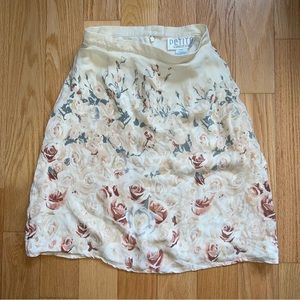 Vintage 100% Silk Cream Roses/Floral Pencil Skirt